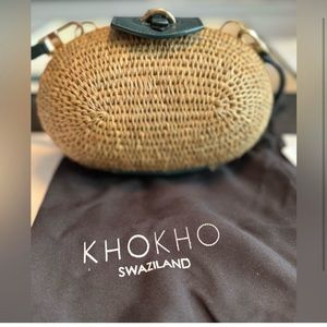 Khokho straw bag (green strap).